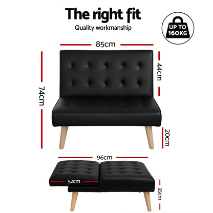 Artiss Sofa Bed Couch 1 Seater Lounge Fabric Black - Image 3