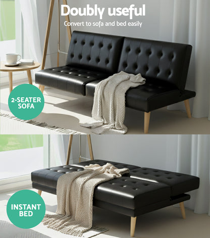 Artiss Sofa Bed Couch 1 Seater Lounge Fabric Black - Image 4