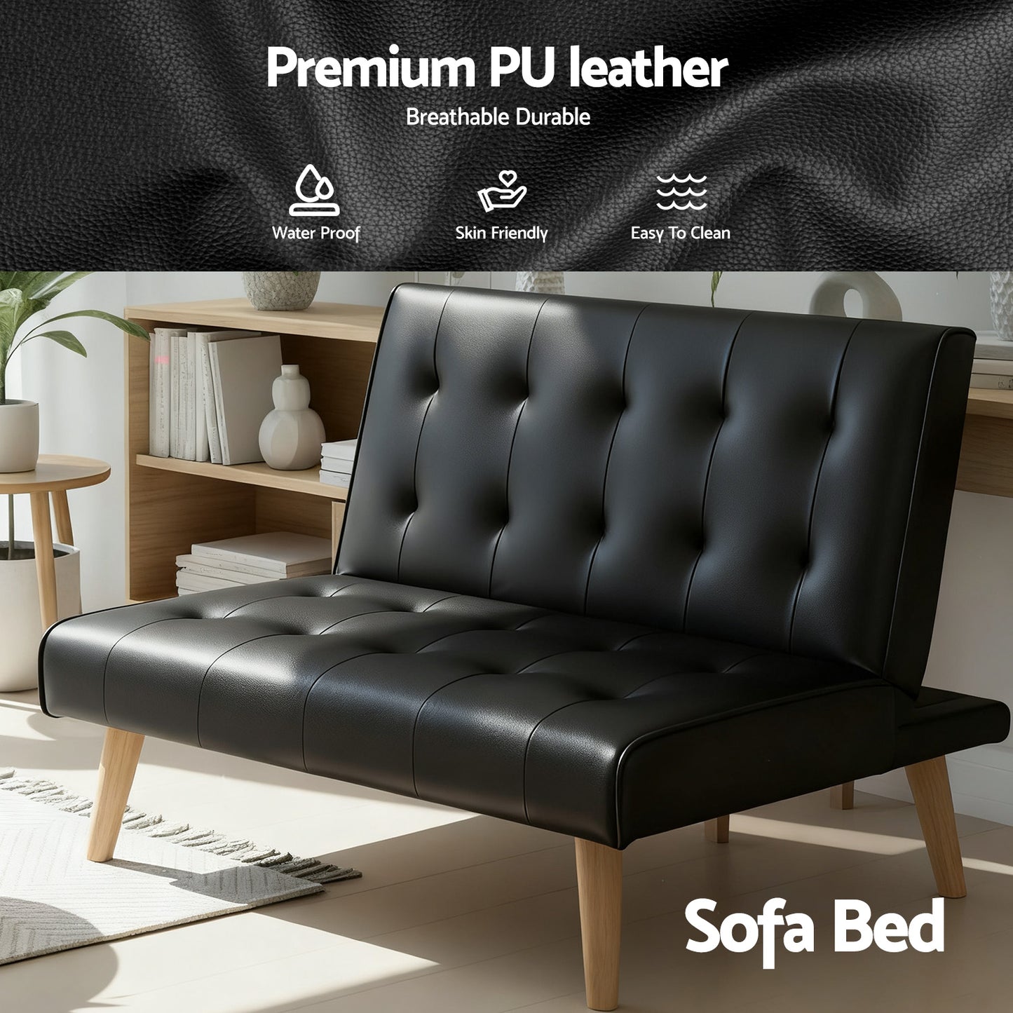 Artiss Sofa Bed Couch 1 Seater Lounge Fabric Black - Image 5