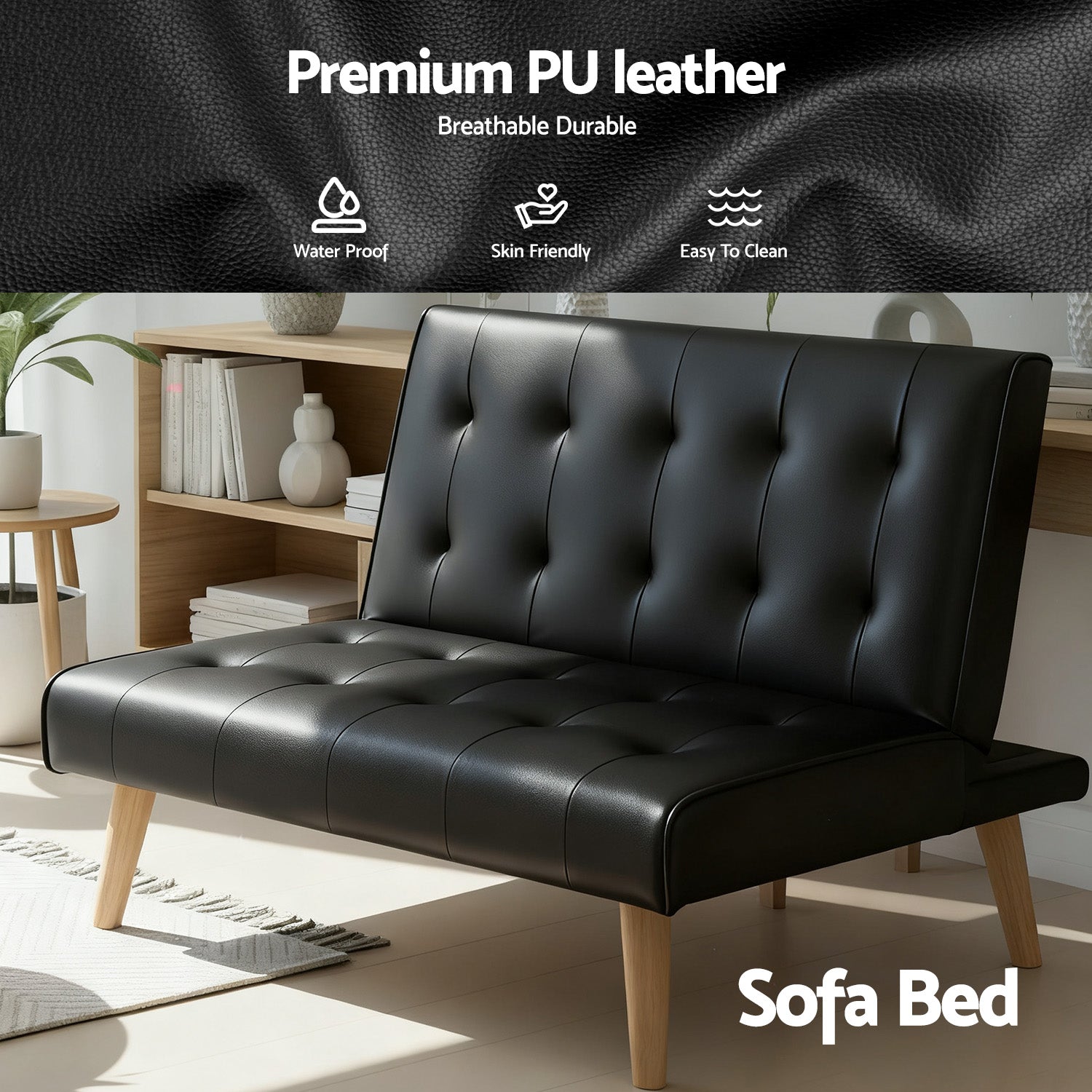 Artiss Sofa Bed Couch 1 Seater Lounge Fabric Black - Image 5