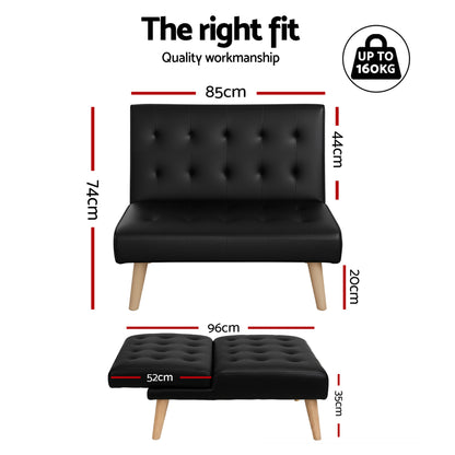 Artiss Sofa Bed Couch 2 Seater Lounge Fabric Black - Image 3