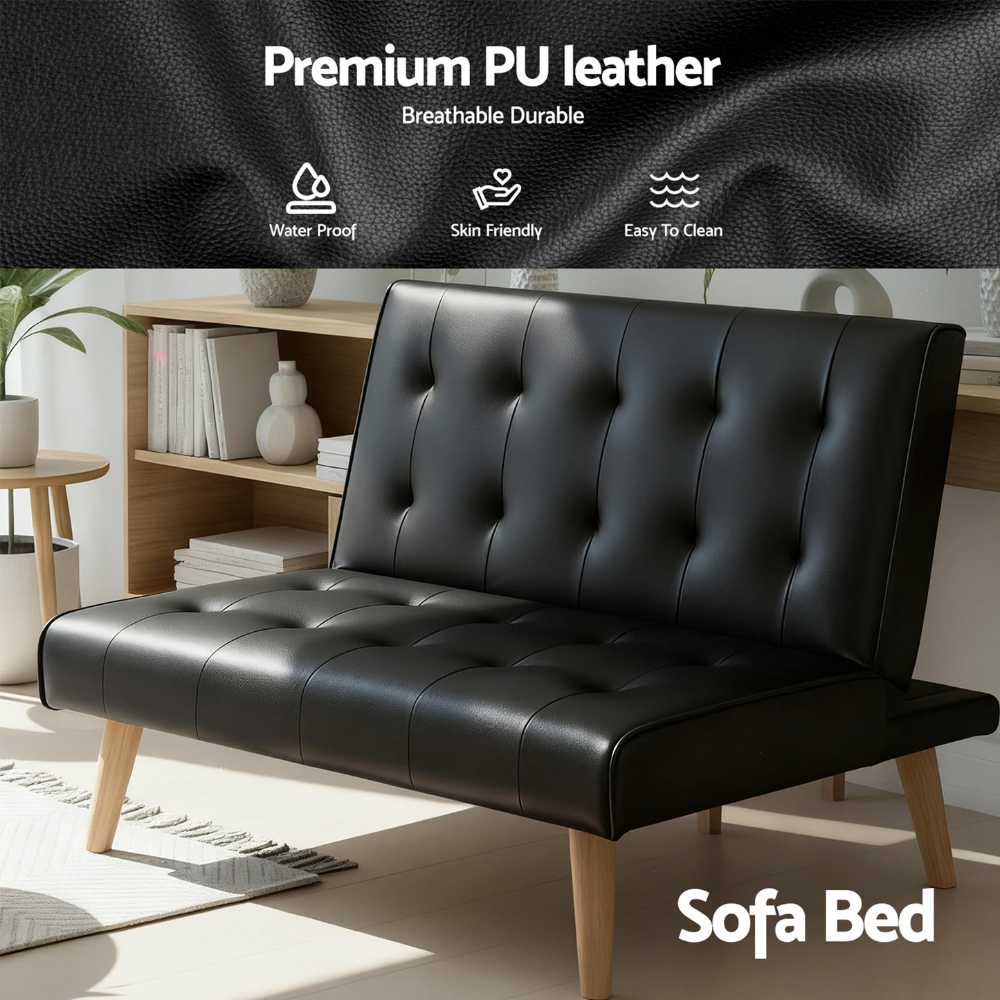 Artiss Sofa Bed Couch 2 Seater Lounge Fabric Black - Image 8