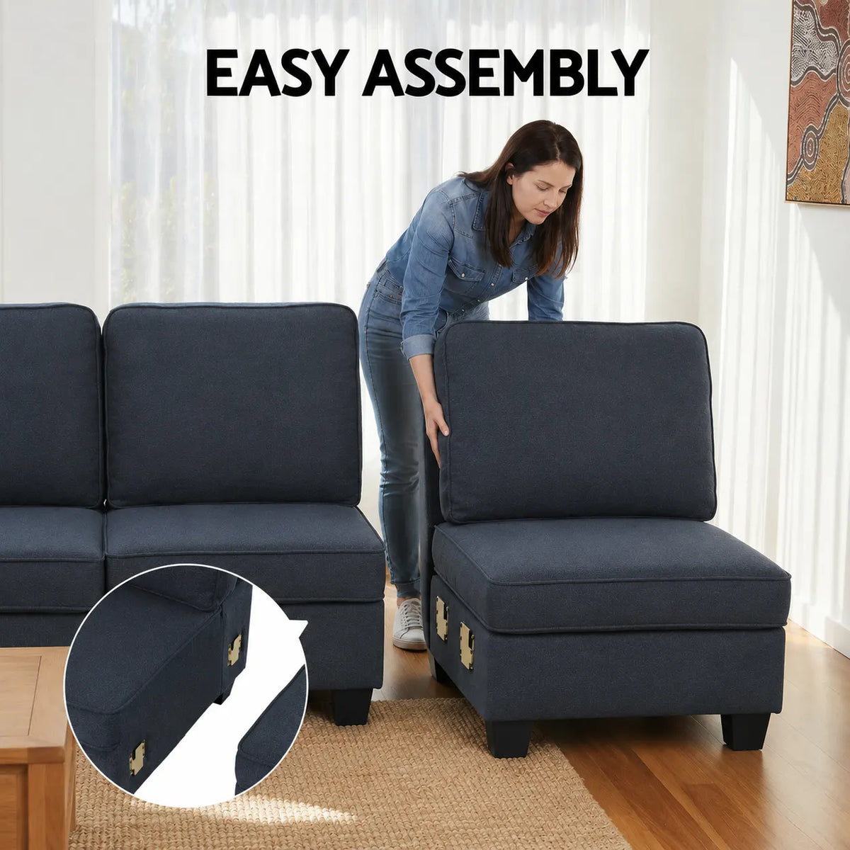 Artiss 4 Seater Modular Sofa Set Sectional Easy Assembly Dark Grey - Image 5