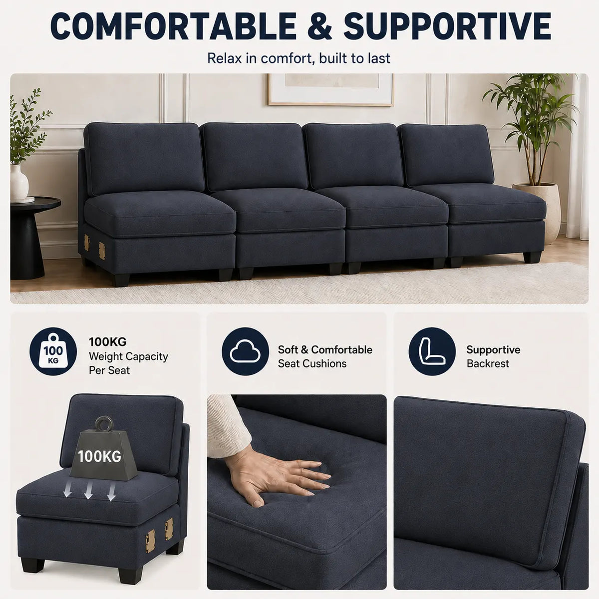 Artiss 4 Seater Modular Sofa Set Sectional Easy Assembly Dark Grey - Image 6