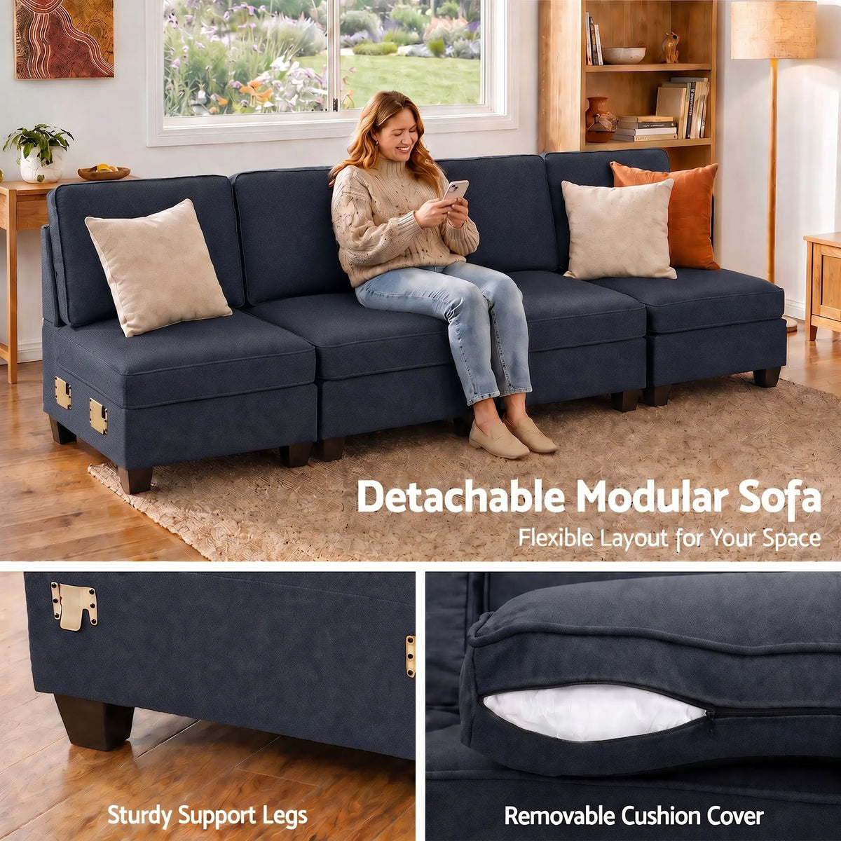 Artiss 4 Seater Modular Sofa Set Sectional Easy Assembly Dark Grey - Image 7