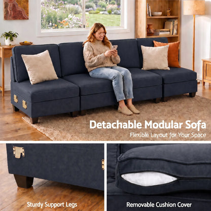 Artiss 4 Seater Modular Sofa Set Sectional Easy Assembly Dark Grey - Image 7