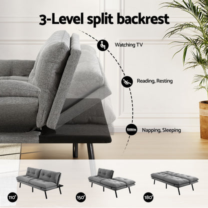 Artiss Sofa Bed Convertible 3 Seater Couch Recliner Lounge Chair Fabric Grey - Image 4