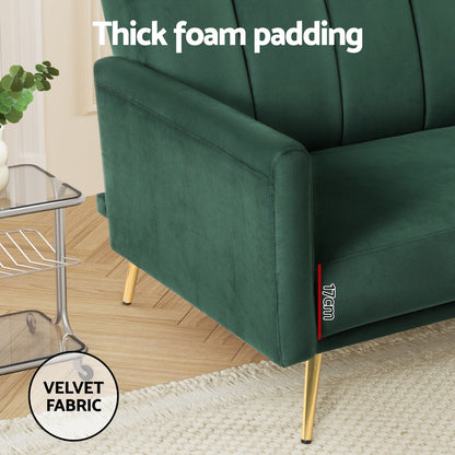 Artiss Sofa Bed 3 Seater Couch Convertible Lounge Adjustable Arm Recliner Velvet - Image 5