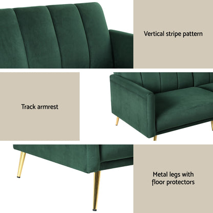 Artiss Sofa Bed 3 Seater Couch Convertible Lounge Adjustable Arm Recliner Velvet - Image 6