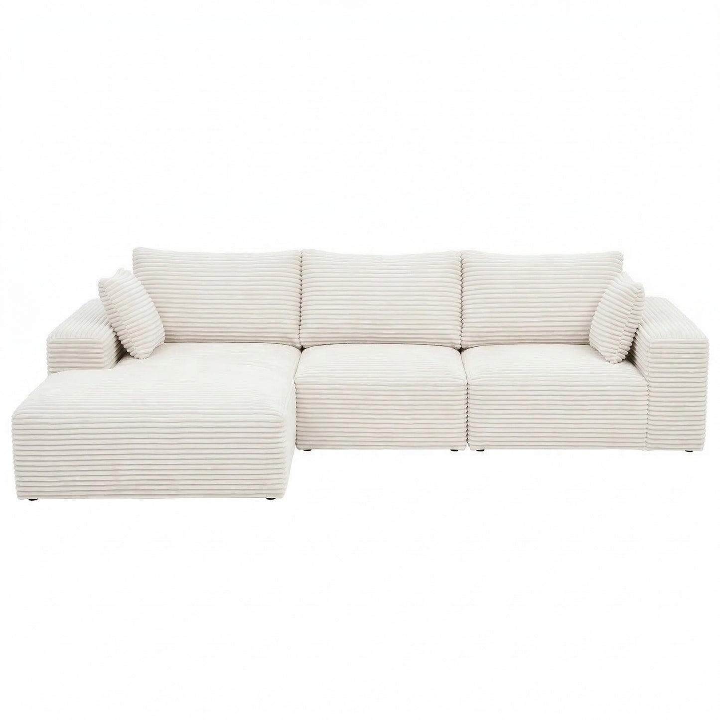 Artiss 3 Seater Modular Sofa Bed Sectional Boneless Couches for Living Room Corduroy Compressed Sofa White  - Image 3