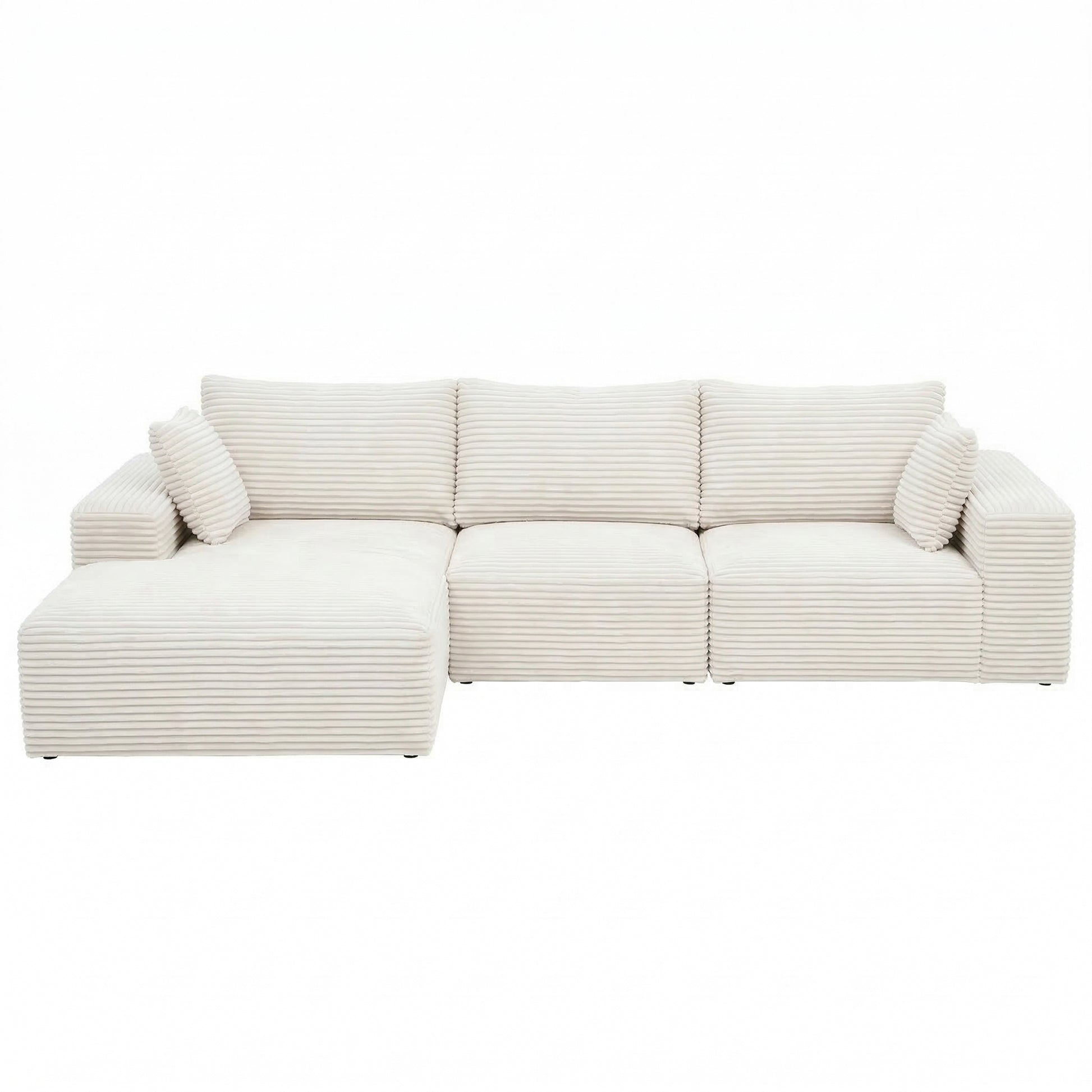 Artiss 3 Seater Modular Sofa Bed Sectional Boneless Couches for Living Room Corduroy Compressed Sofa White  - Image 3