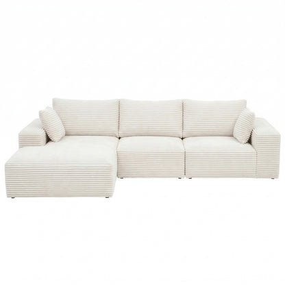 Artiss 3 Seater Modular Sofa Bed Sectional Boneless Couches for Living Room Corduroy Compressed Sofa White  - Image 3