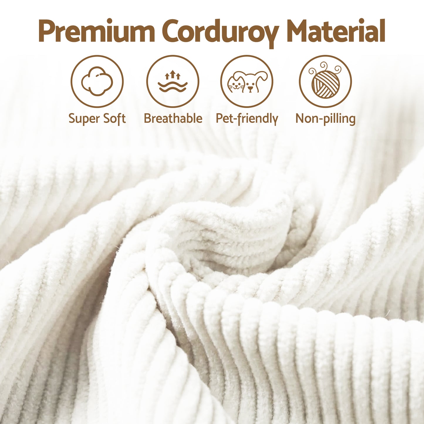 Artiss 3 Seater Modular Sofa Bed Sectional Boneless Couches for Living Room Corduroy Compressed Sofa White  - Image 5