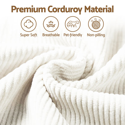Artiss 3 Seater Modular Sofa Bed Sectional Boneless Couches for Living Room Corduroy Compressed Sofa White  - Image 5