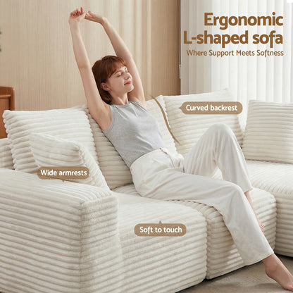 Artiss 3 Seater Modular Sofa Bed Sectional Boneless Couches for Living Room Corduroy Compressed Sofa White  - Image 6