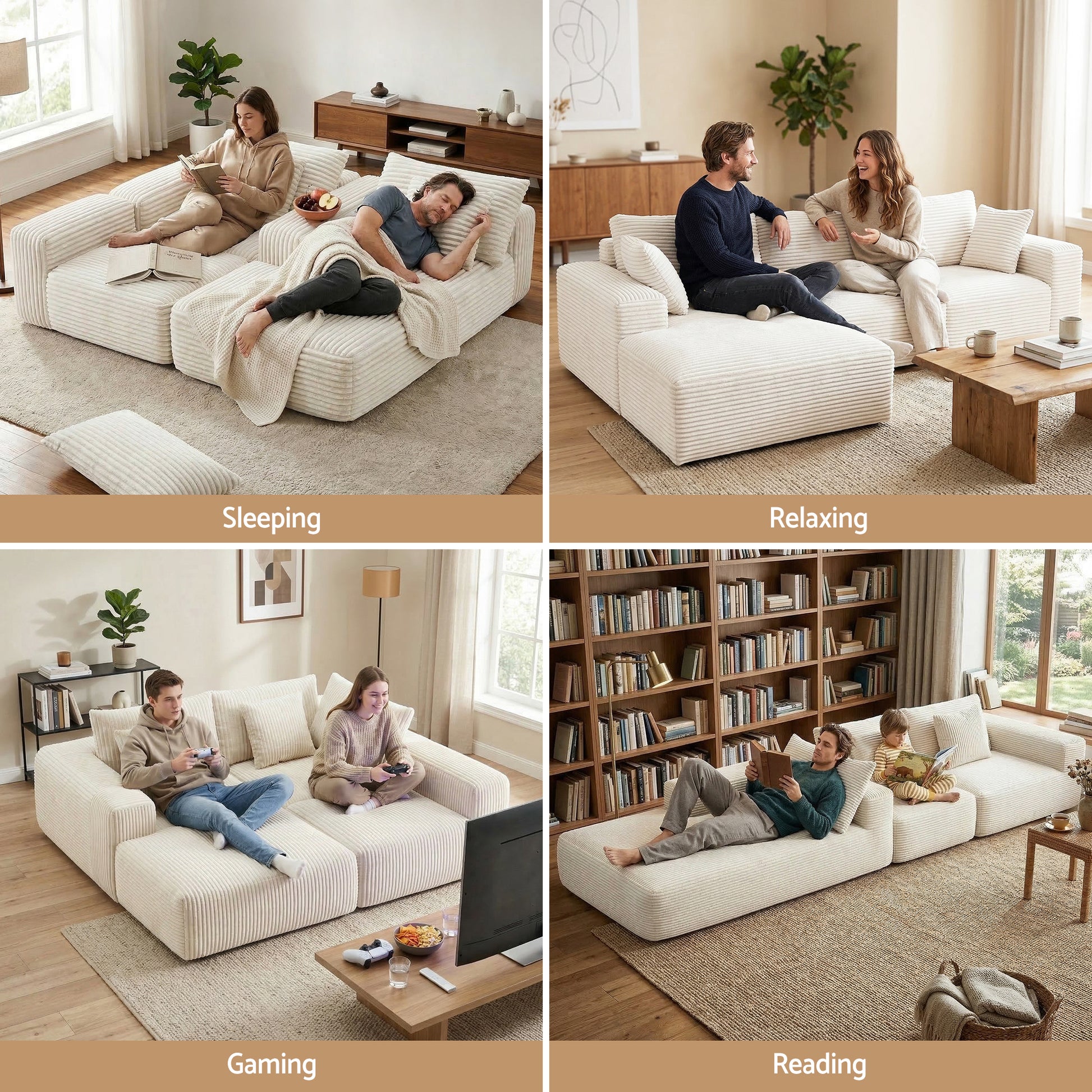 Artiss 3 Seater Modular Sofa Bed Sectional Boneless Couches for Living Room Corduroy Compressed Sofa White  - Image 7