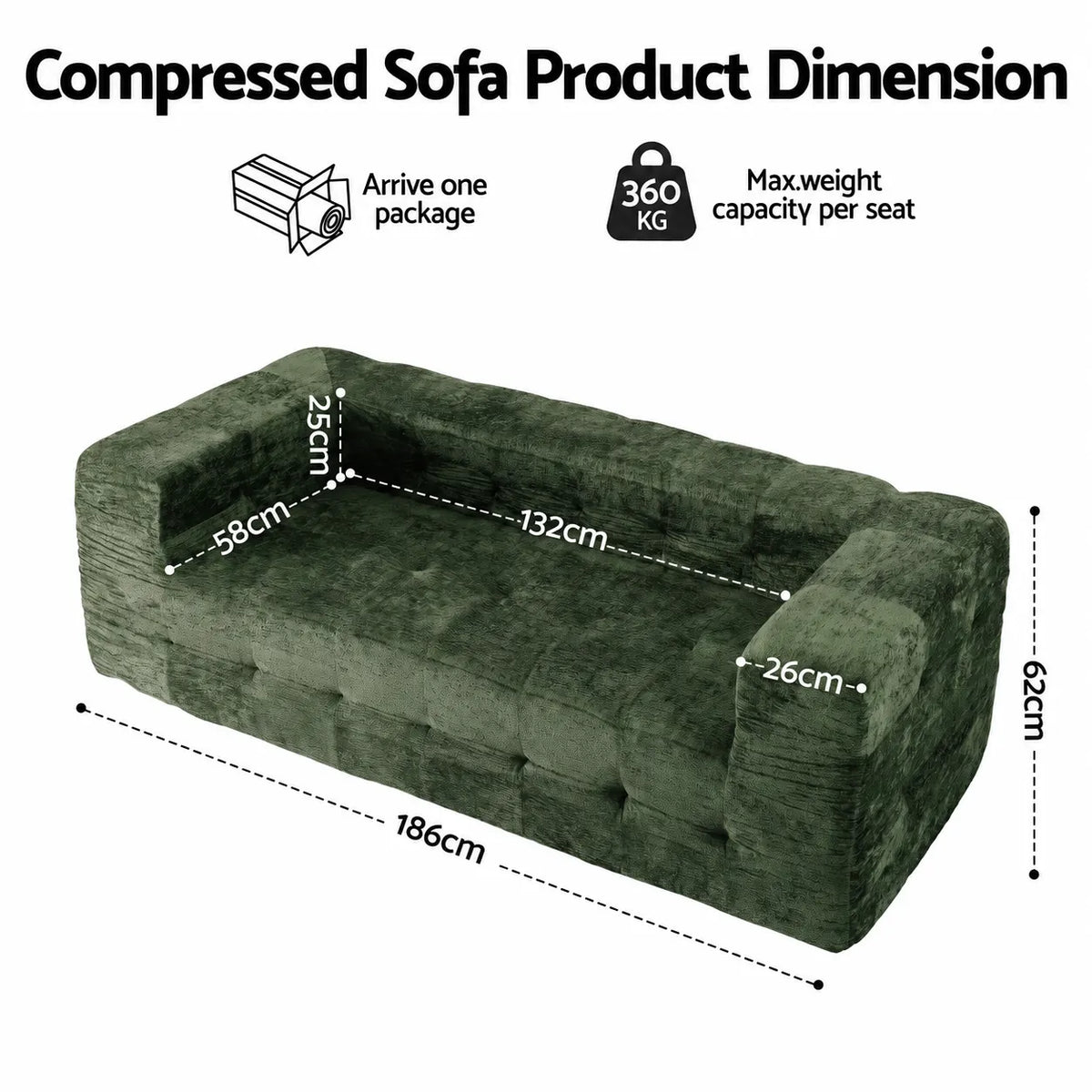 Artiss Comfort Boneless Sofa for Living Room Green Luxury Chenille - Image 2