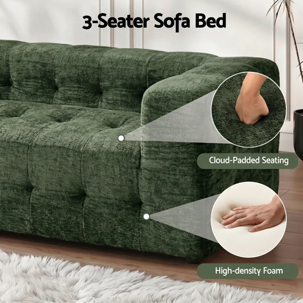 Artiss Comfort Boneless Sofa for Living Room Green Luxury Chenille - Image 7