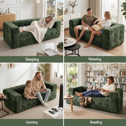 Artiss Comfort Boneless Sofa for Living Room Green Luxury Chenille - Image 8