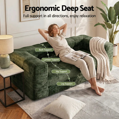 Artiss Comfort Boneless Sofa for Living Room Green Luxury Chenille - Image 9