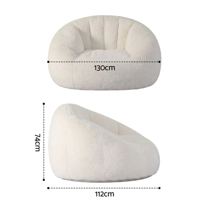 Artiss Single Small Boneless Couch Comfy Bean Bag for Living Room Faux Fur White - Image 2