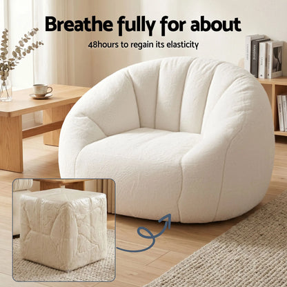 Artiss Single Small Boneless Couch Comfy Bean Bag for Living Room Faux Fur White - Image 4