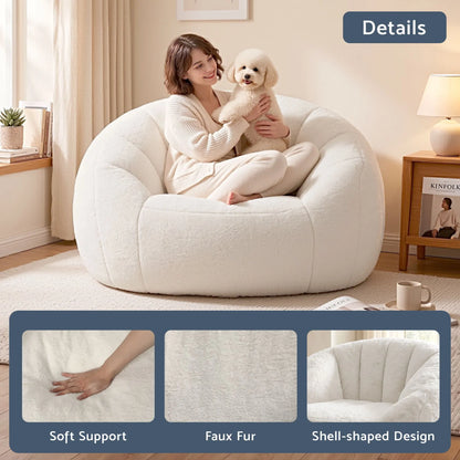 Artiss Single Small Boneless Couch Comfy Bean Bag for Living Room Faux Fur White - Image 6