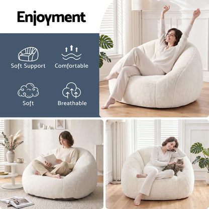 Artiss Single Small Boneless Couch Comfy Bean Bag for Living Room Faux Fur White - Image 7
