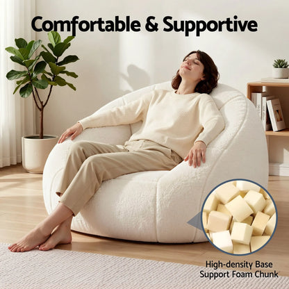 Artiss Single Small Boneless Couch Comfy Bean Bag for Living Room Faux Fur White - Image 9