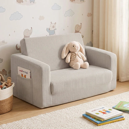 Artiss 2-in-1 Kids Sofa Toddler Foam Couch with Side Pocket Light Grey