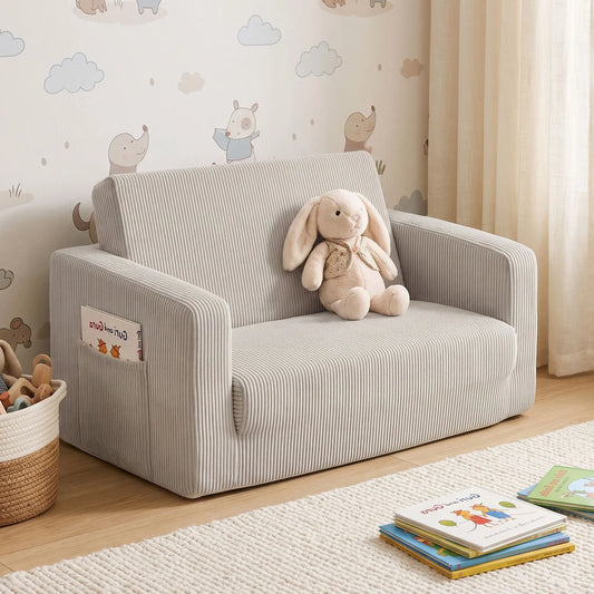 Artiss 2-in-1 Kids Sofa Toddler Foam Couch with Side Pocket Light Grey