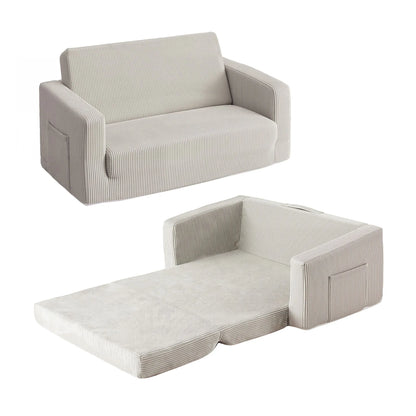Artiss 2-in-1 Kids Sofa Toddler Foam Couch with Side Pocket Light Grey - Image 2