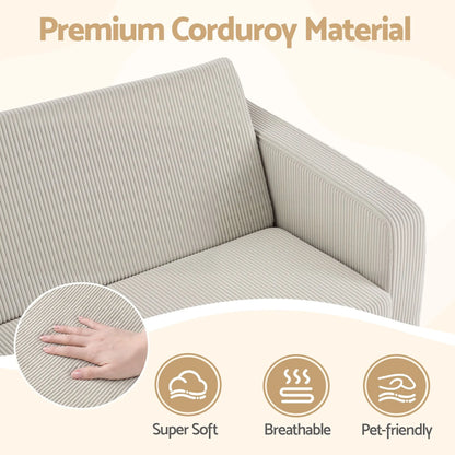 Artiss 2-in-1 Kids Sofa Toddler Foam Couch with Side Pocket Light Grey - Image 7