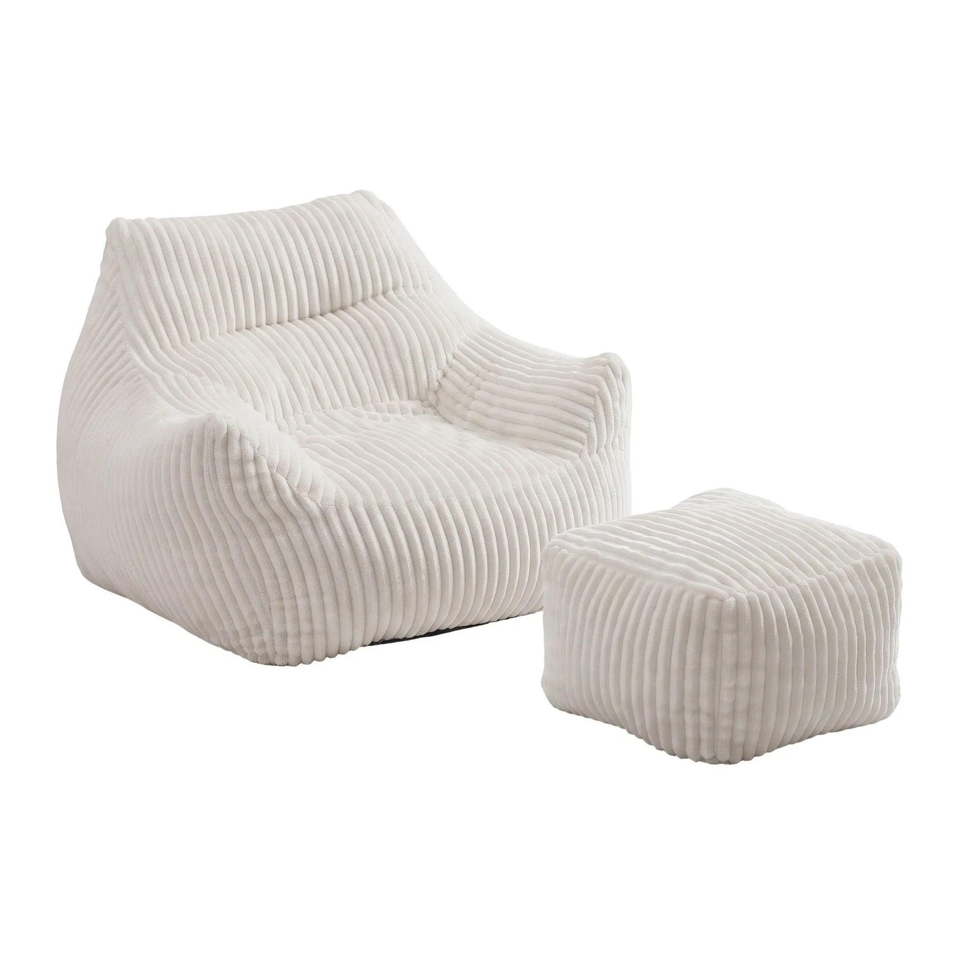 Artiss Bean Bag Sofa w/Ottoman Corduroy for Adults Teens White - Image 2