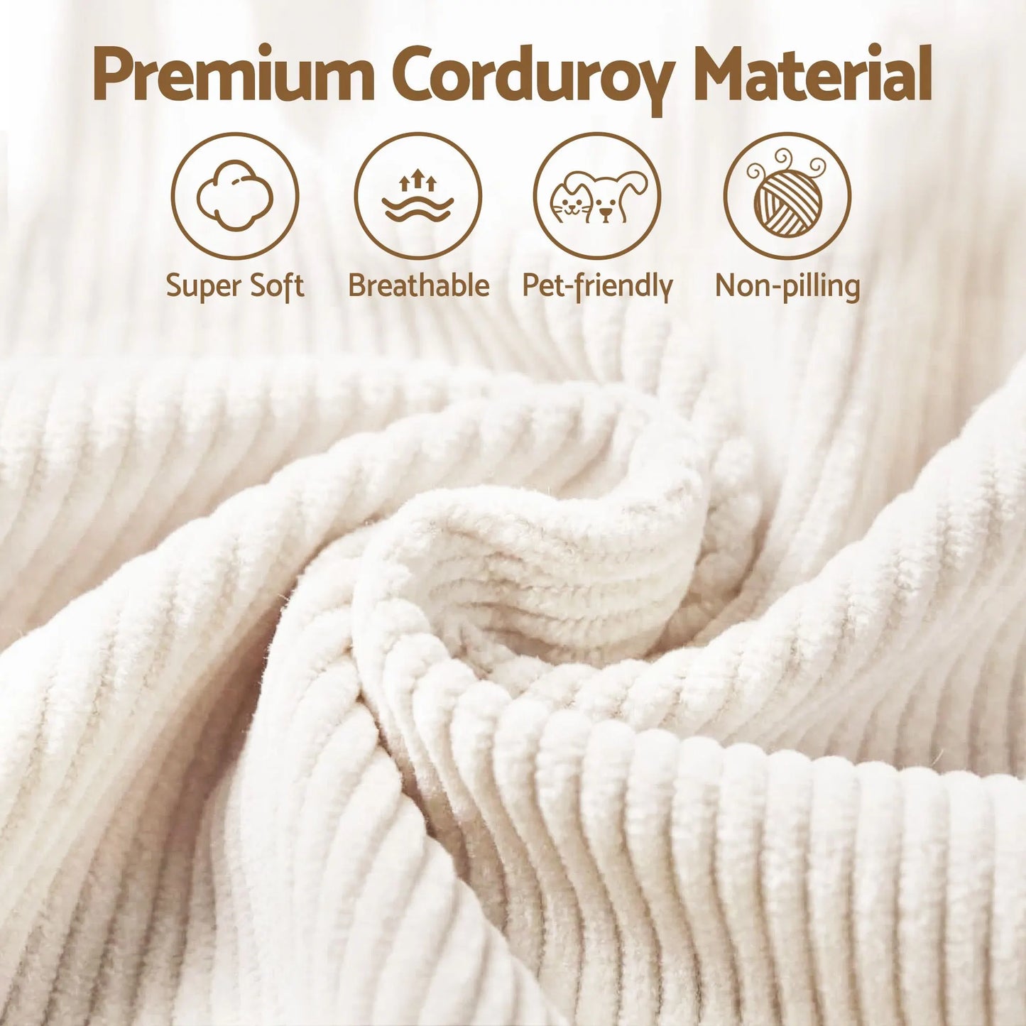 Artiss Bean Bag Sofa w/Ottoman Corduroy for Adults Teens White - Image 6