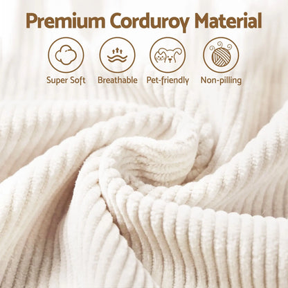 Artiss Bean Bag Sofa w/Ottoman Corduroy for Adults Teens White - Image 6