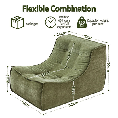 Artiss Floor Sofa Armless Chenille No Assembly Removable Cover Green - Image 3