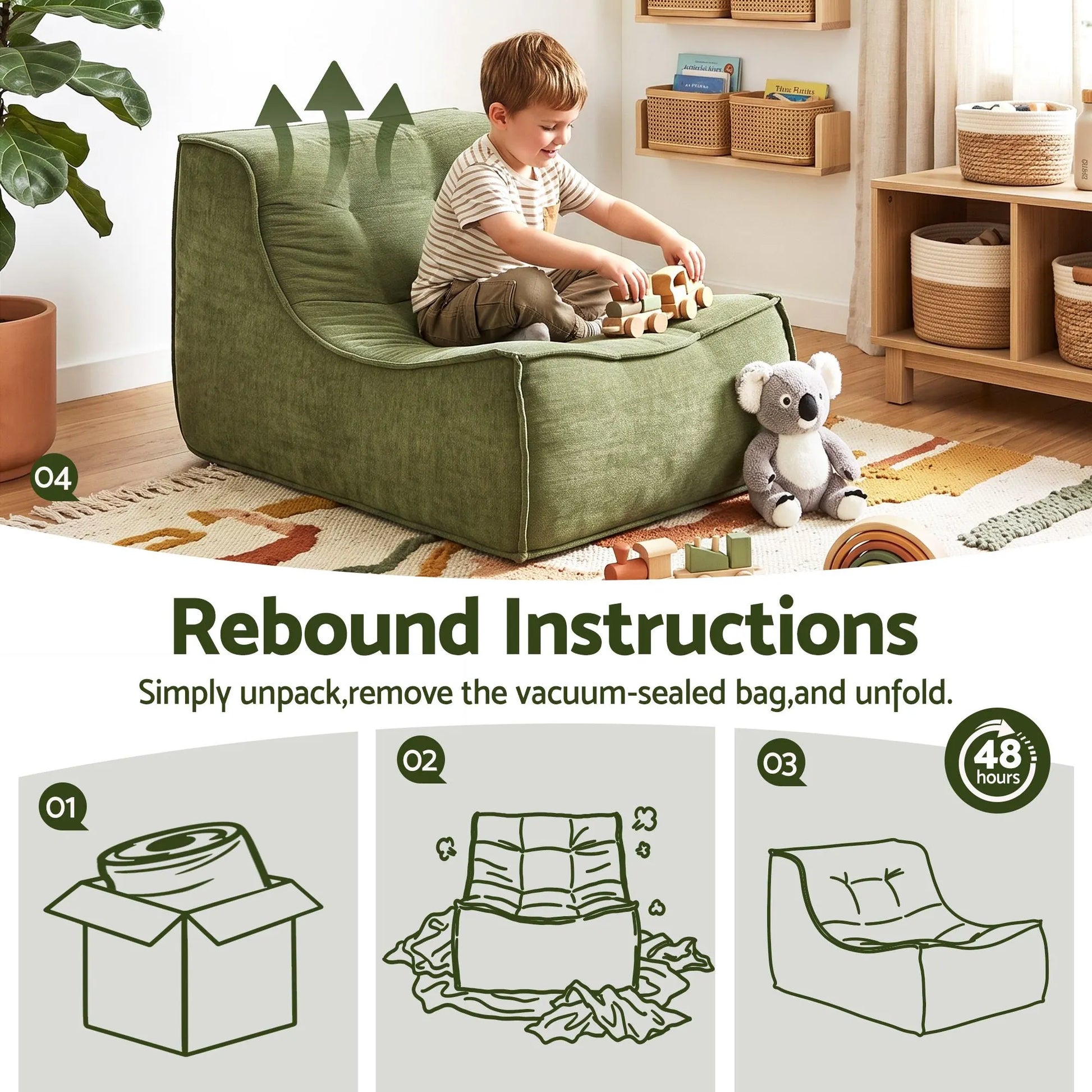Artiss Floor Sofa Armless Chenille No Assembly Removable Cover Green - Image 5