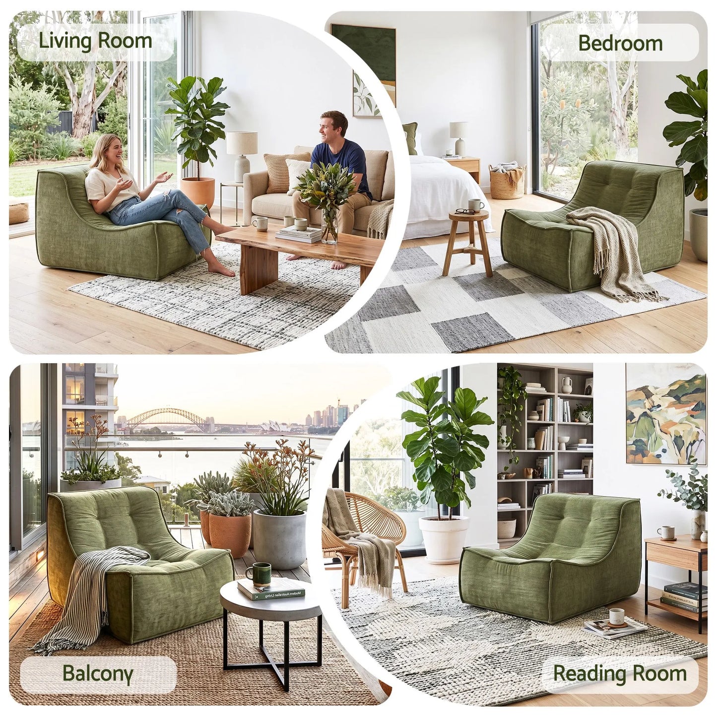 Artiss Floor Sofa Armless Chenille No Assembly Removable Cover Green - Image 9