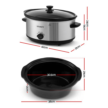 Devanti 6.5L Slow Cooker Electric Multi Cooker with 3 Heat Settings and Keep Warm Function - Image 2