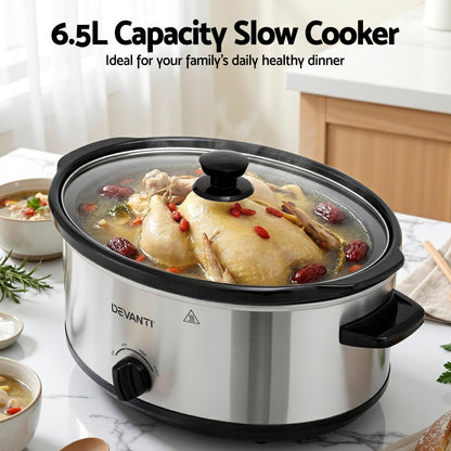 Devanti 6.5L Slow Cooker Electric Multi Cooker with 3 Heat Settings and Keep Warm Function - Image 5