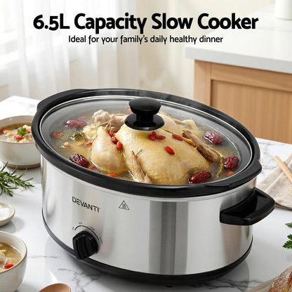 Devanti 6.5L Slow Cooker Electric Multi Cooker with 3 Heat Settings and Keep Warm Function - Image 5