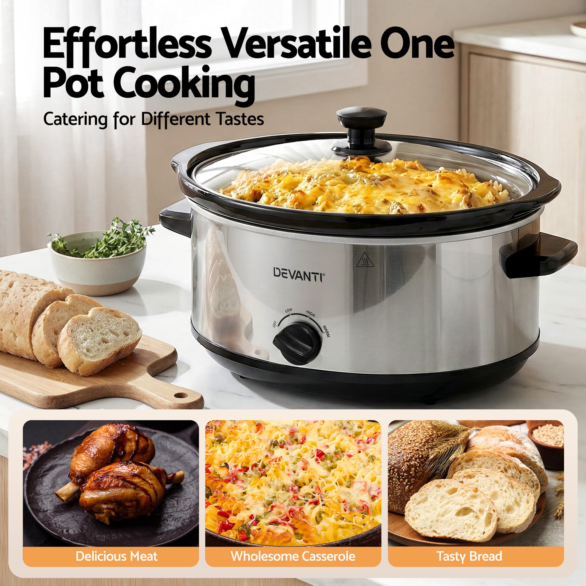 Devanti 6.5L Slow Cooker Electric Multi Cooker with 3 Heat Settings and Keep Warm Function - Image 6