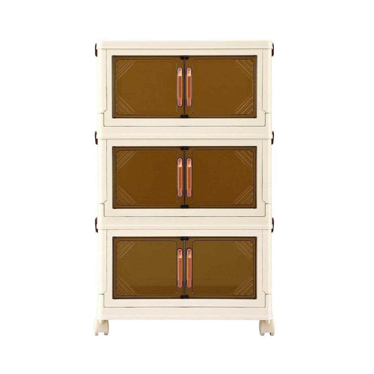 Artiss 3-Tier Foldable Storage Cabinet Stackable Box Clear Magnetic Door White - Image 5