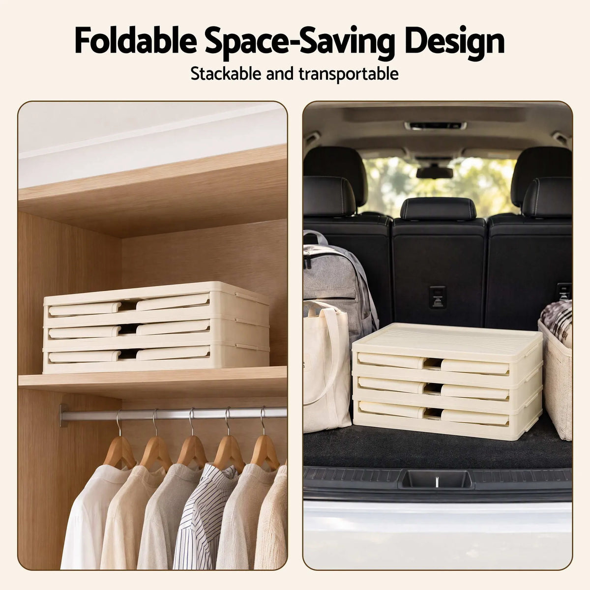 Artiss 3-Tier Foldable Storage Cabinet Stackable Box Clear Magnetic Door White - Image 7