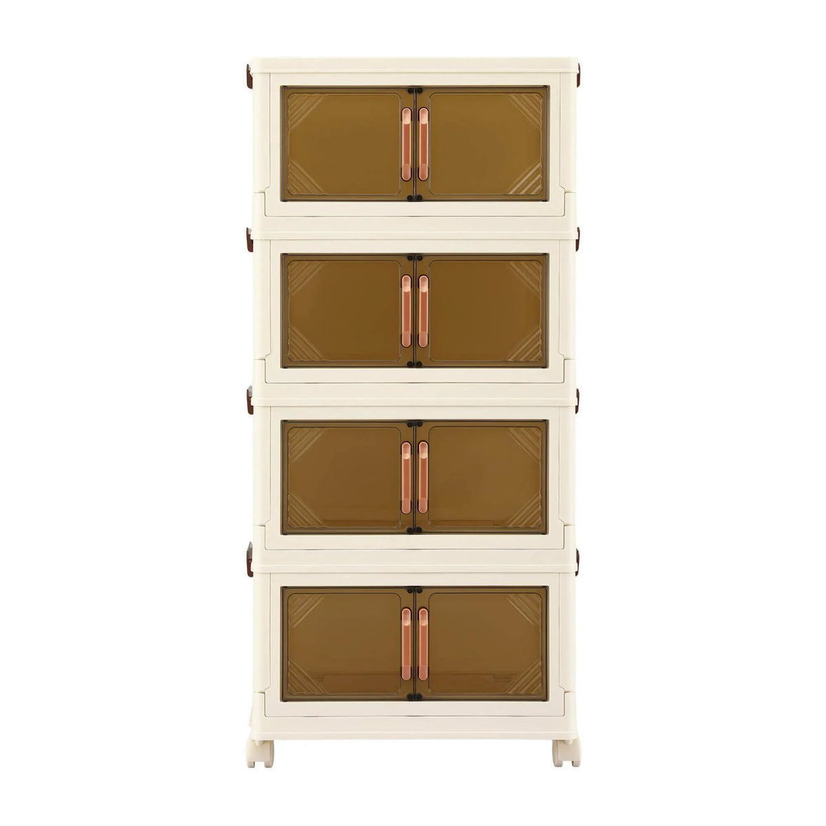 Artiss 4-Tier Foldable Storage Cabinet Stackable Box Clear Magnetic Door White - Image 5