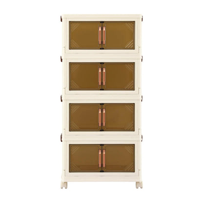 Artiss 4-Tier Foldable Storage Cabinet Stackable Box Clear Magnetic Door White - Image 5