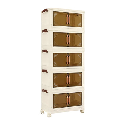 Artiss 5-Tier Foldable Storage Cabinet Stackable Box Clear Magnetic Door White - Image 3