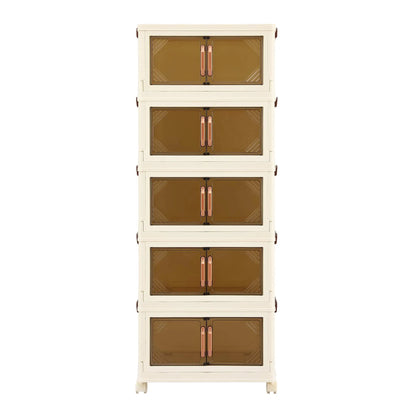 Artiss 5-Tier Foldable Storage Cabinet Stackable Box Clear Magnetic Door White - Image 5