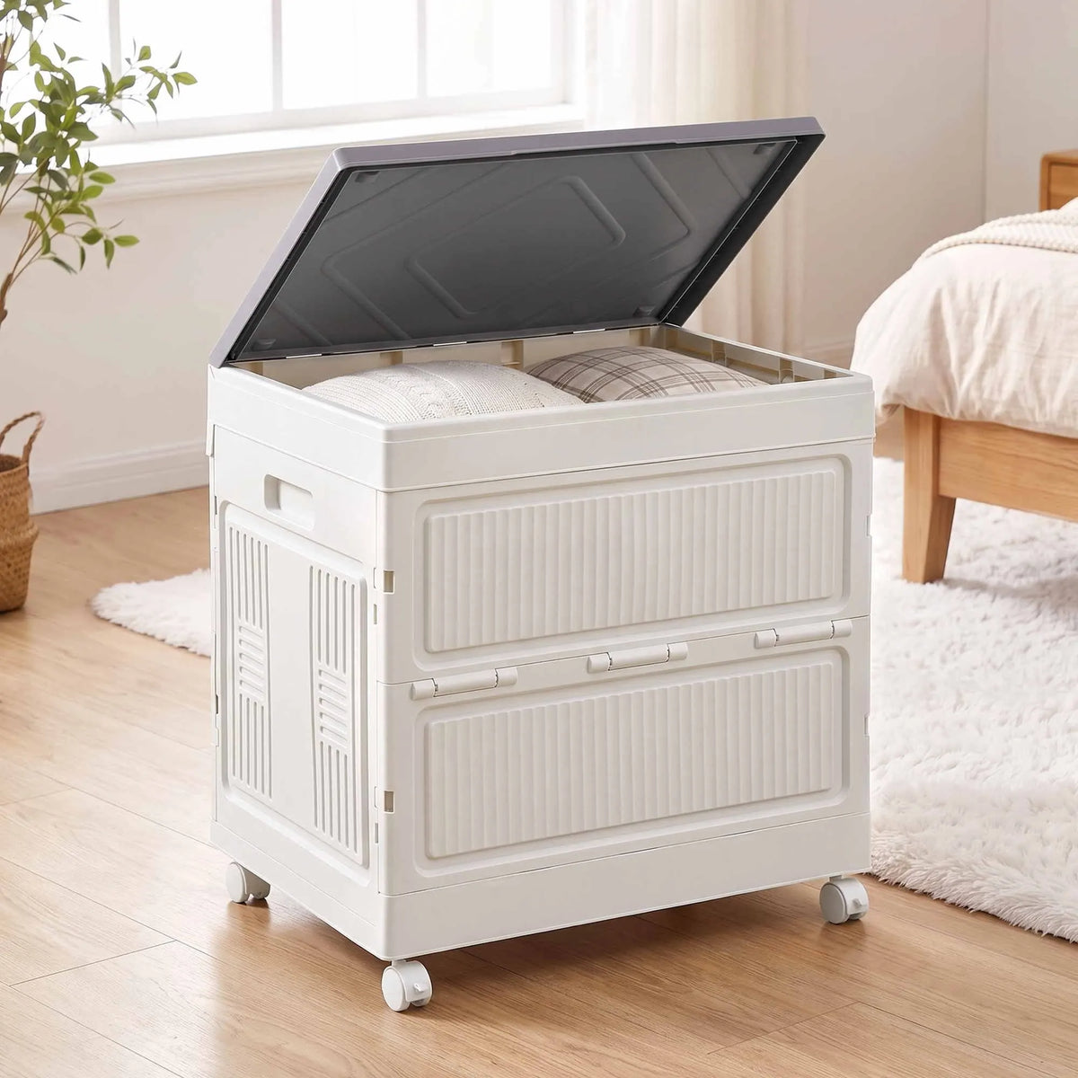 Artiss Foldable Storage Cabinet Stackable Box Flip-Top Rolling Organiser White
